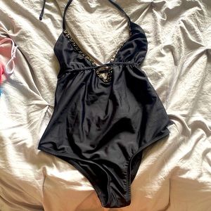 Womens beach candy one piece with Swarovski crystal neckline size small